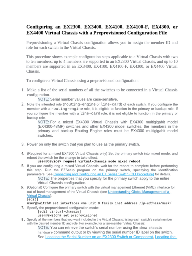 Virtual Chassis Using A Preprovisioned | PDF | Network Switch ...