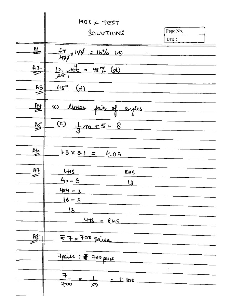 Maths-Mock Paper Solutions | PDF