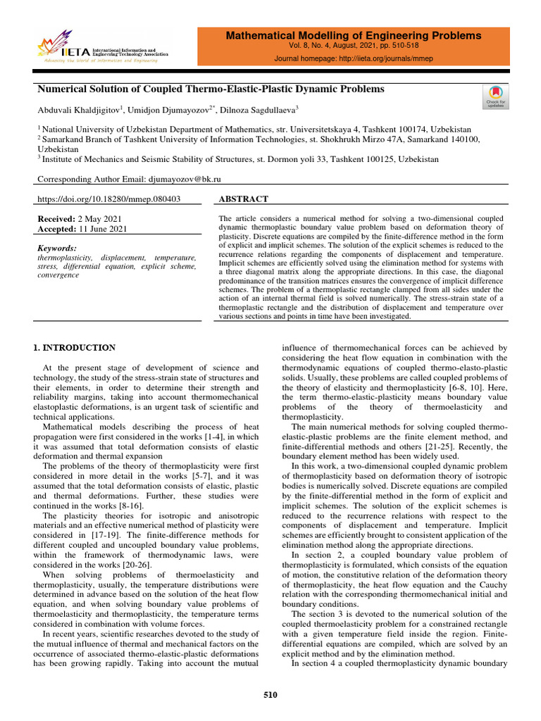 Numerical Methods for Thermoplasticity Problems | PDF | Elasticity ...