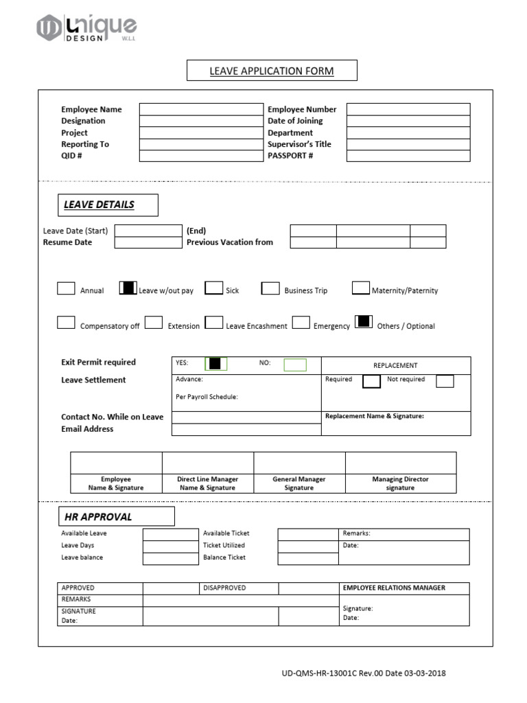 Leave Application Form Template | PDF | Employee Relations