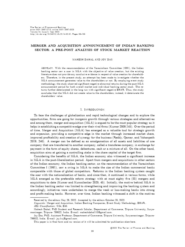M&A Impact on Indian Banking Stocks | PDF | Mergers And Acquisitions ...