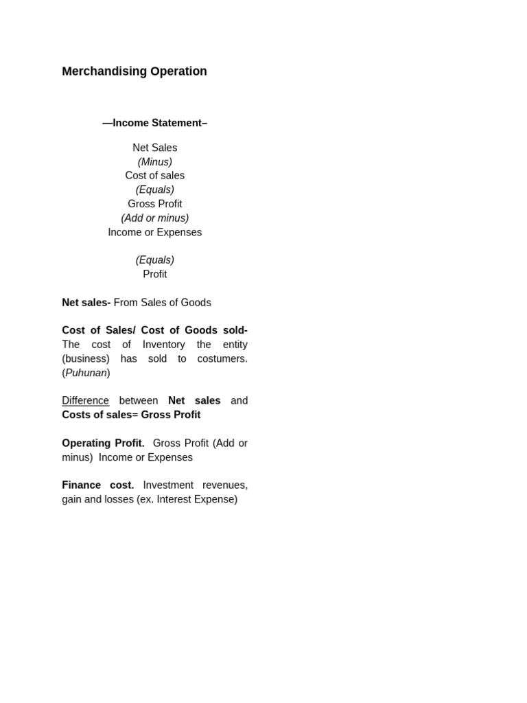 Merchandising Operation: - Income Statement | PDF