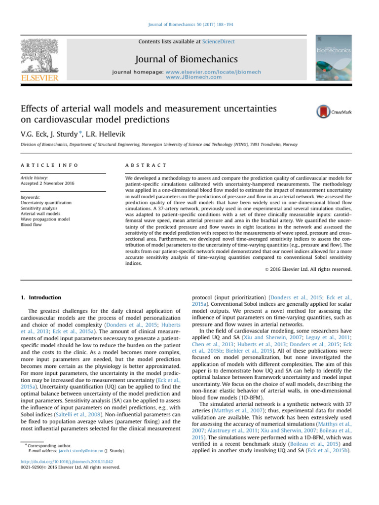 Effects of Arterial Wall Models and Measurement Uncertainties On ...
