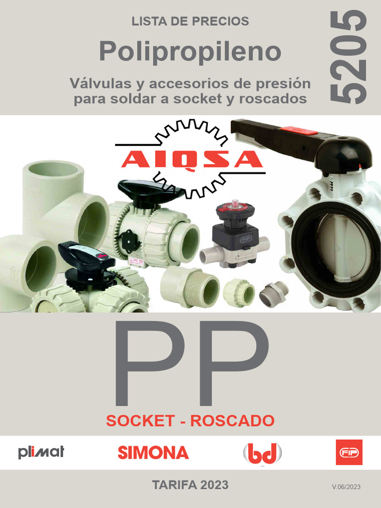 Aiqsa 5205 PP Valvulas Socket Roscado | PDF | Plomería | Materiales