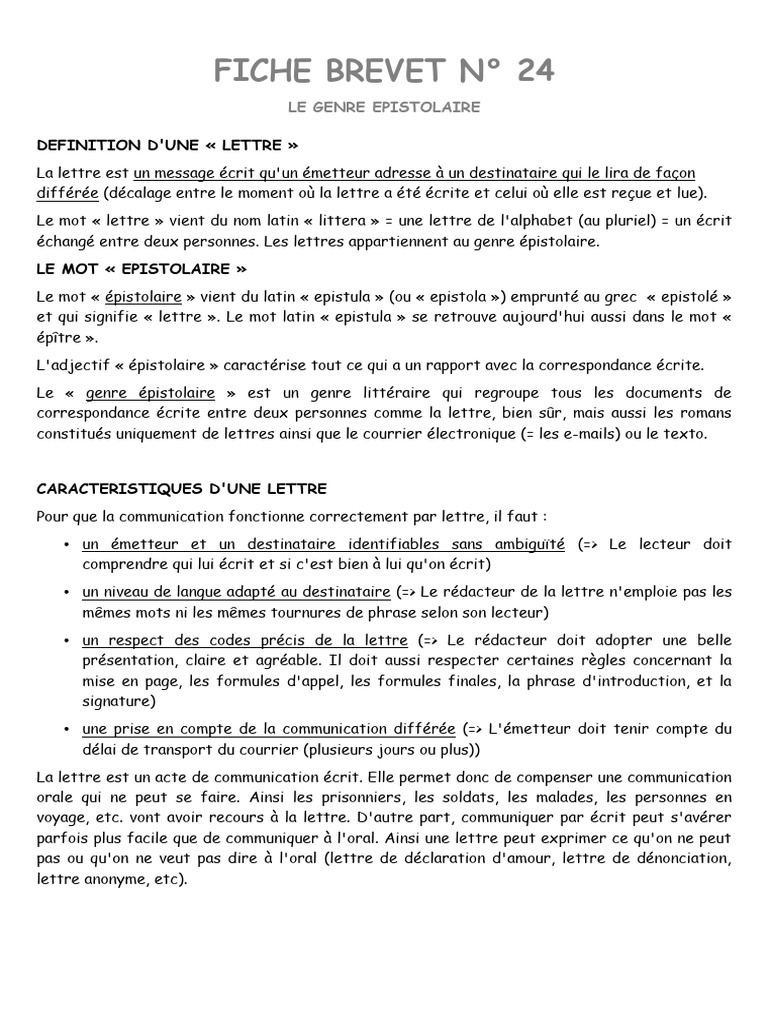 Le Genre pistolaire D finition Et Types PDF Phrase La 