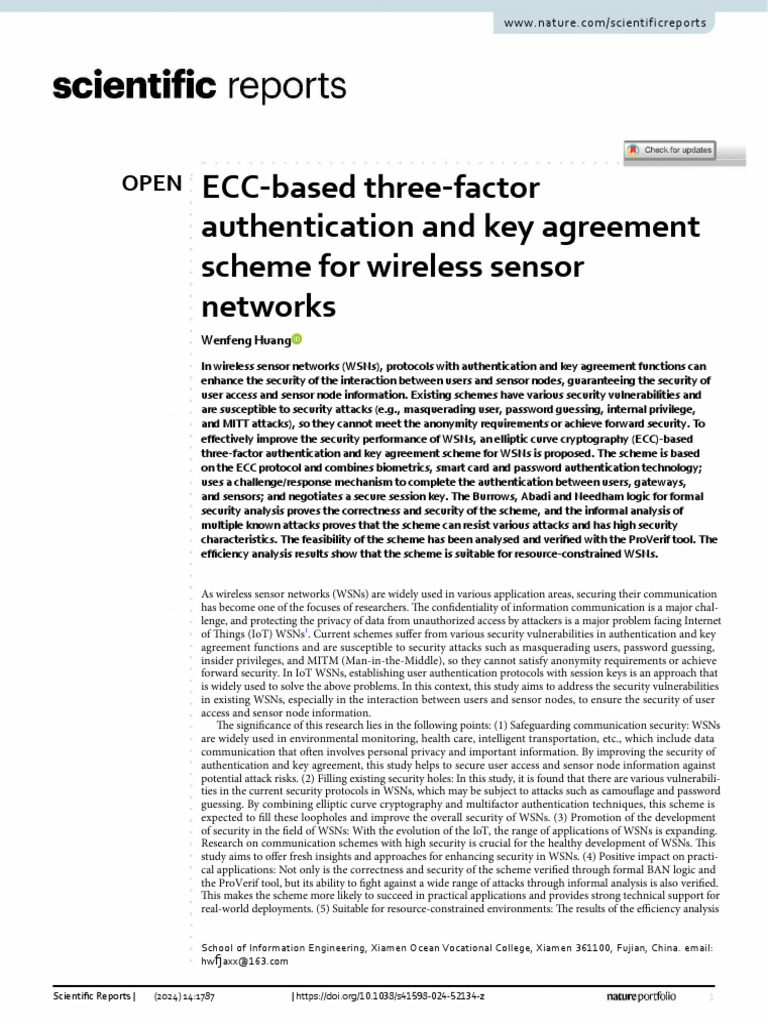 ECC-Based Authentication for WSNs | PDF | Wireless Sensor Network ...