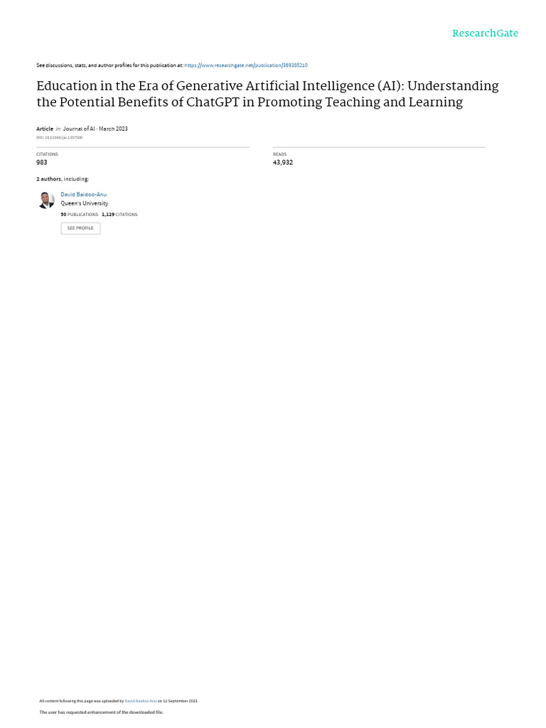 Education in The Era of Generative Artificial Intelligence (Ai ...