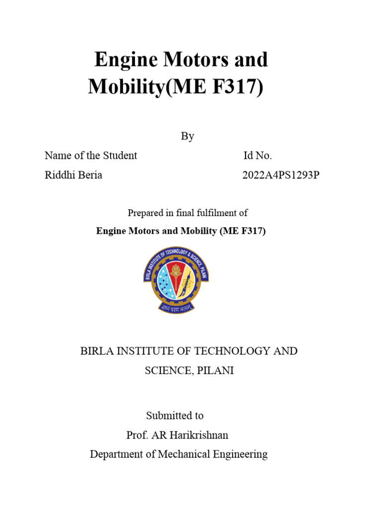 Engine Motors and Mobility (ME F317) | PDF | Thermal Conduction | Heat ...