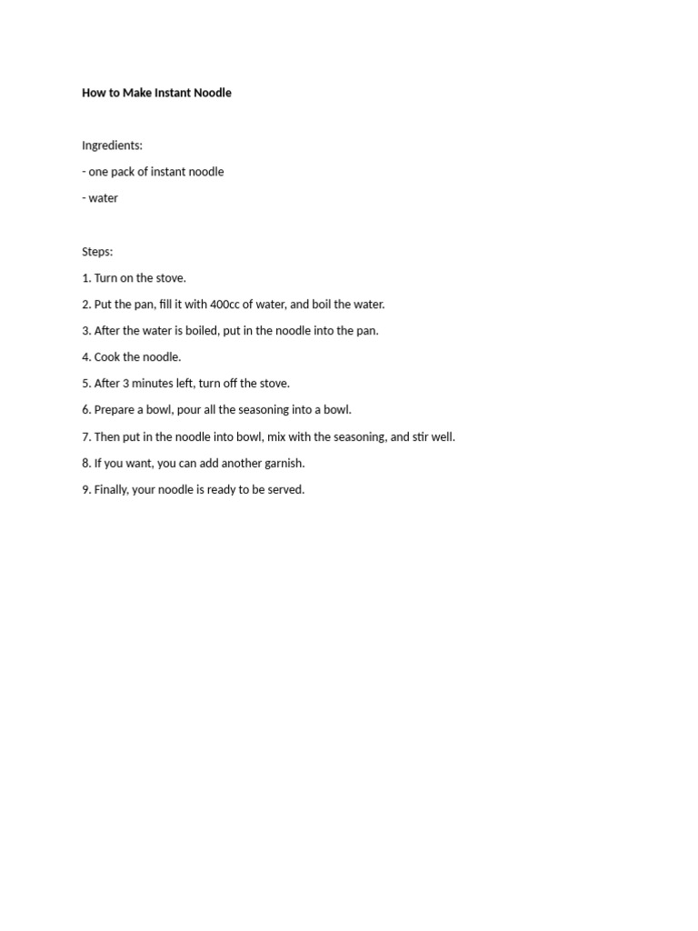 How To Make Instant Noodle | PDF