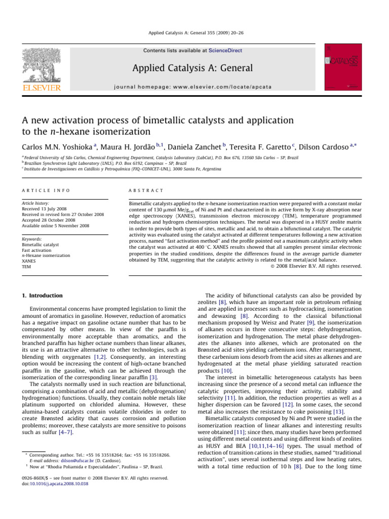 Bimetallic Catalysts in Hexane Isomerization | PDF | Catalysis | Alkane