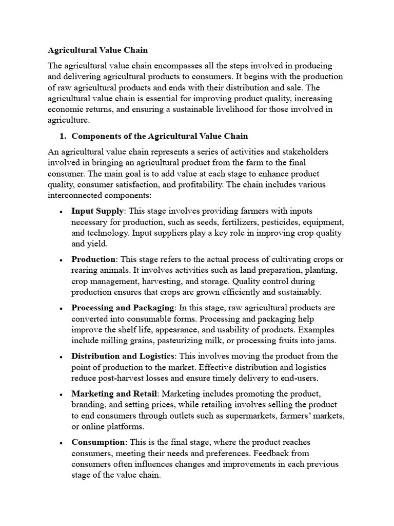Agricultural Value Chain and Agro Processing Techniques | PDF ...