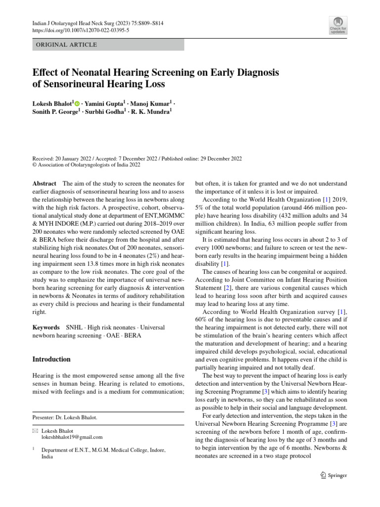 Neonatal Hearing Screening Impact | PDF | Hearing Loss | Hearing