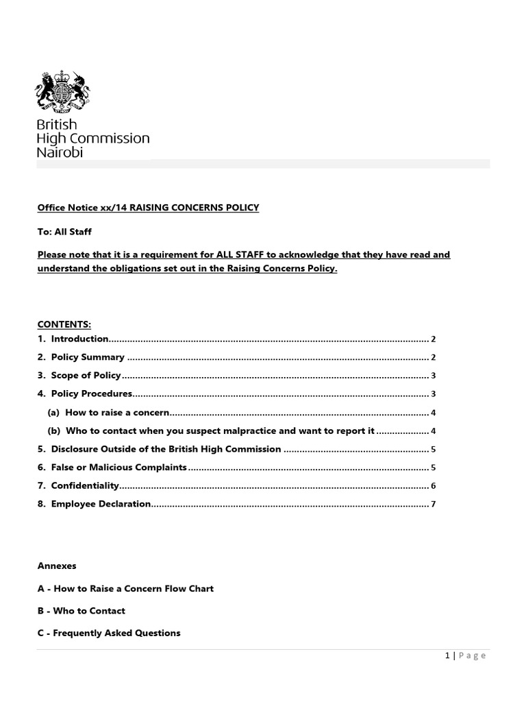 Raising Concerns Policy - English Version | PDF | Confidentiality | Justice