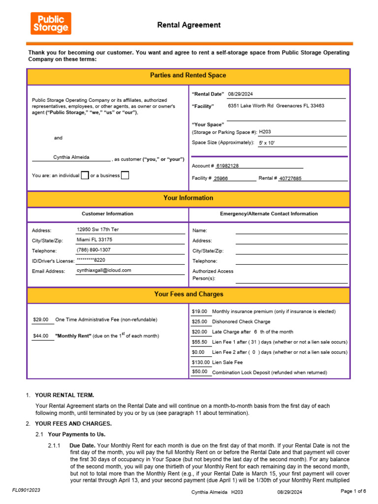Public Storage Rental Agreement Template | PDF | Arbitration | Cheque