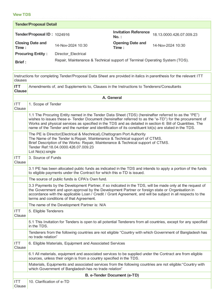 Section2 - Tender Data Sheet | PDF