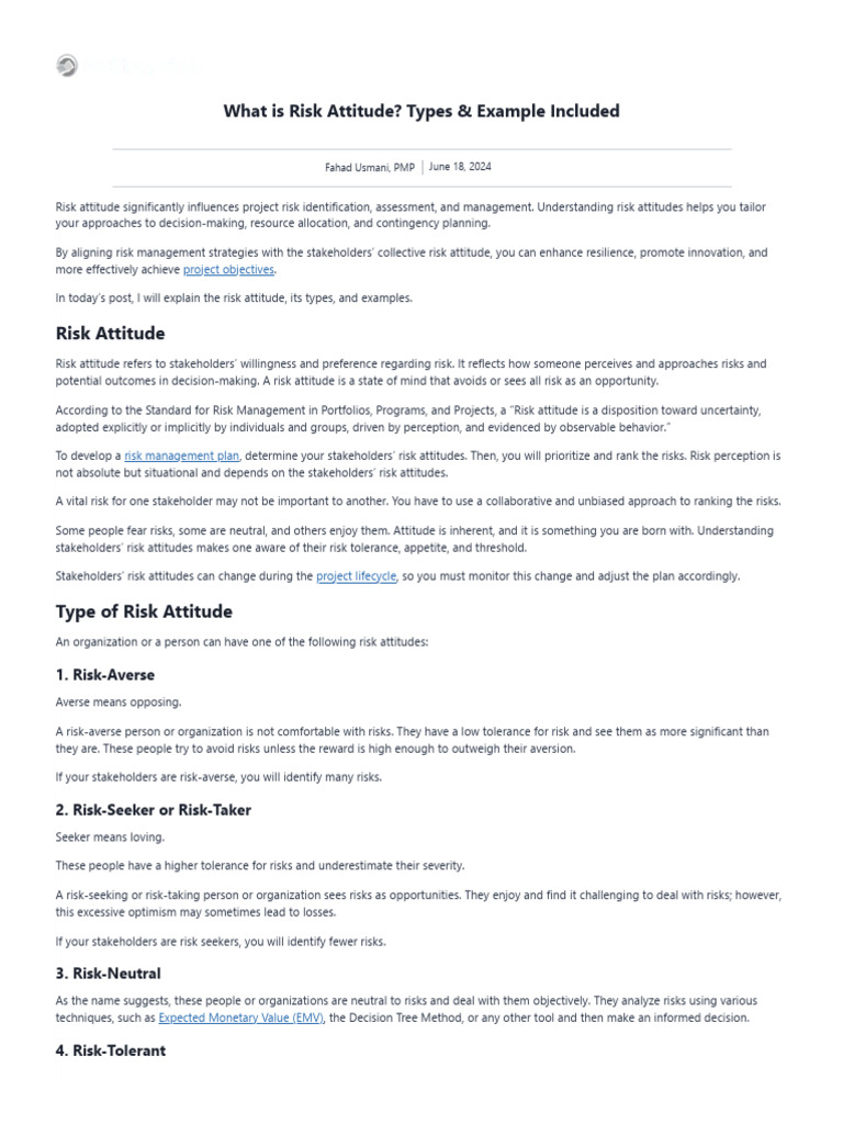 Understanding Risk Attitudes in Projects | PDF | Risk | Attitude ...