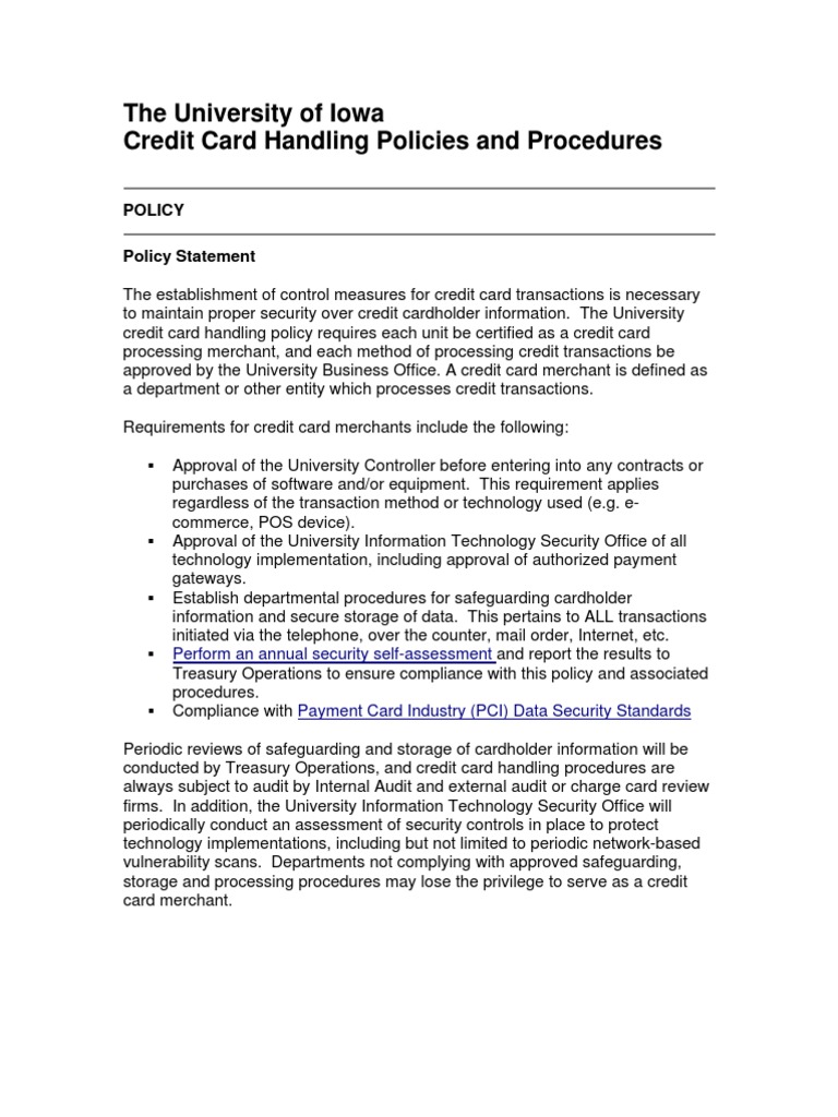 University of Iowa Credit Card Policies | PDF | Payment Card Industry ...