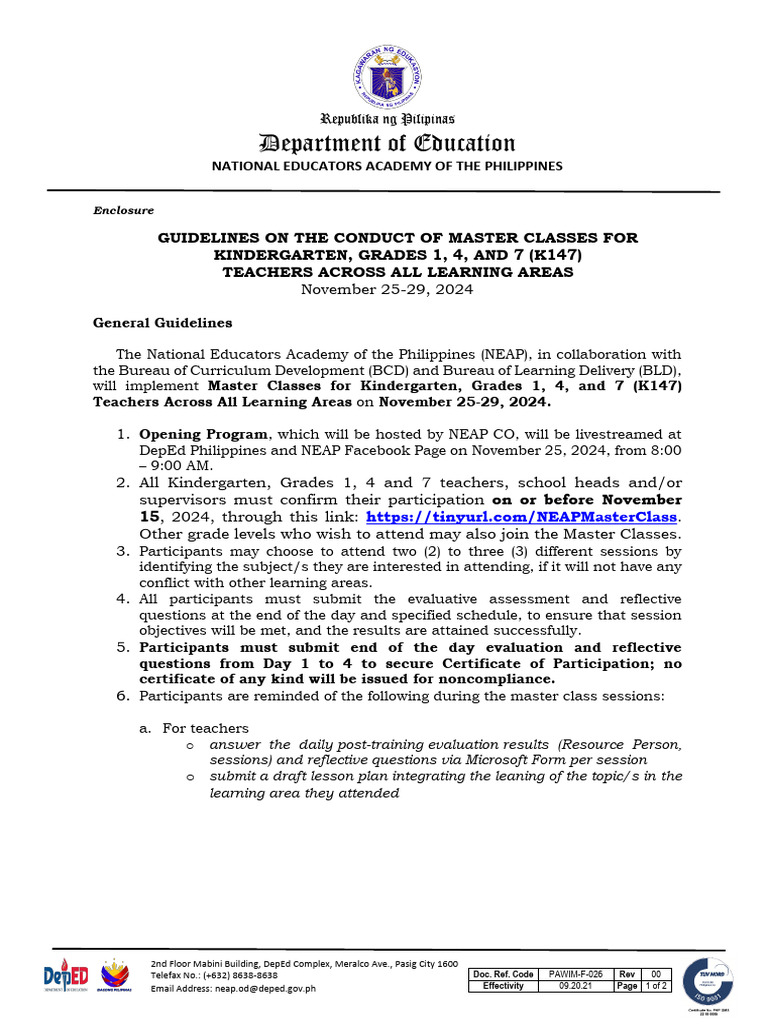 Master Classes for K147 Teachers 2024 | PDF | Teachers | Learning