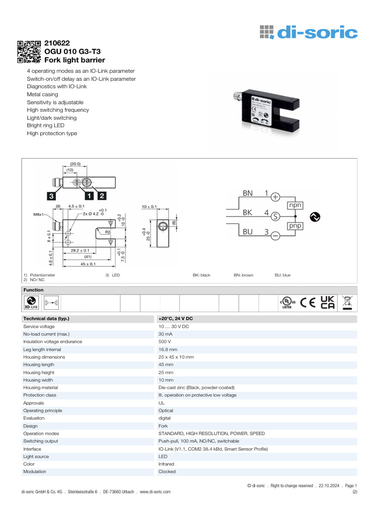 OGU 010 G3-T3 Fork Light Barrier: Function | PDF | Light Emitting Diode ...