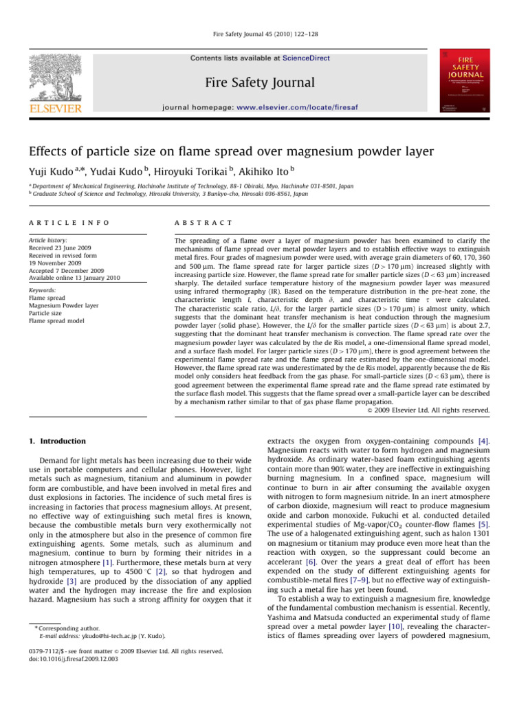 Kudo, Y. Et Al. Effects of Particle Size On Flame Spread Over Magnesium ...