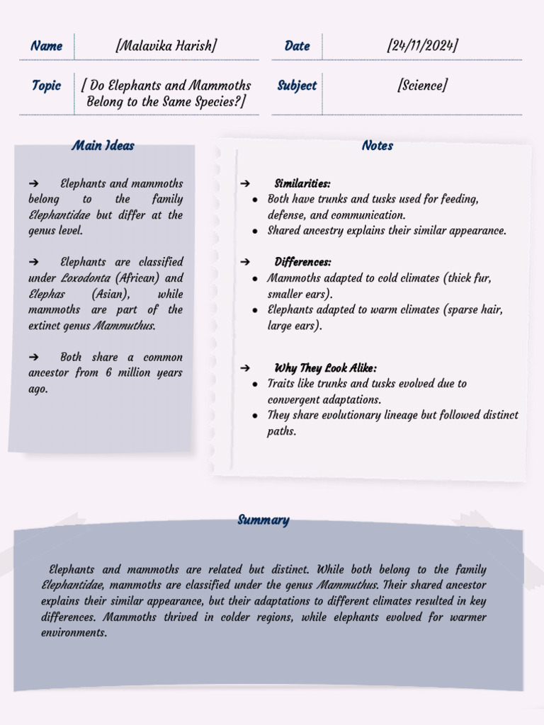 Do Elephants and Mammoths Belong to the Same Species -) 」 ꩜ | PDF