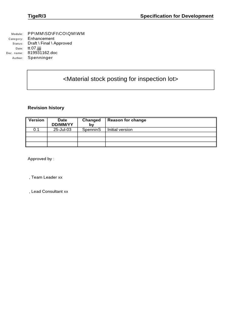 Stock Posting for Inspection Lots | PDF | Specification (Technical ...