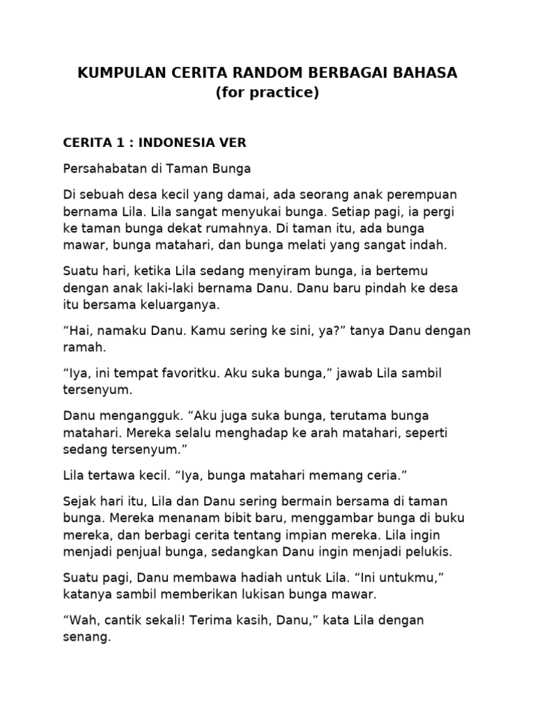 KUMPULAN CERITA RANDOM BERBAGAI BAHASA (IG - SHPRNSYW) - WPS Office | PDF