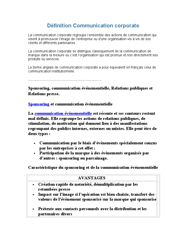 Definition Communication Corporate Commanditaire