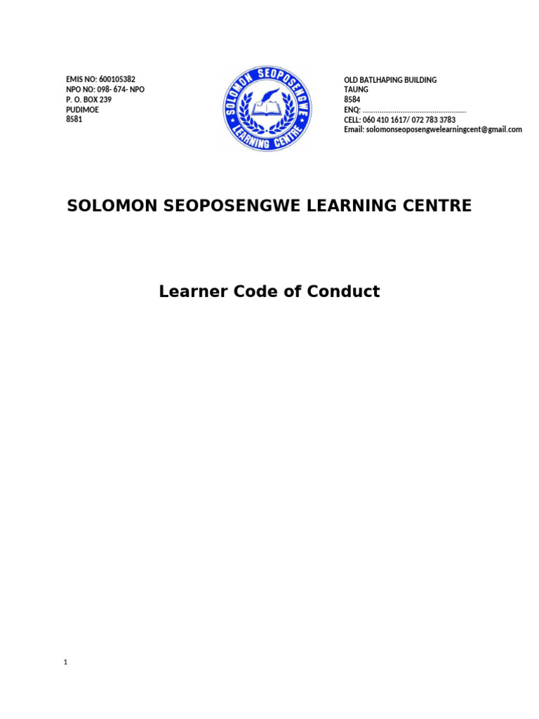 Learner Code of Conduct Guide | PDF | Teachers | Appeal