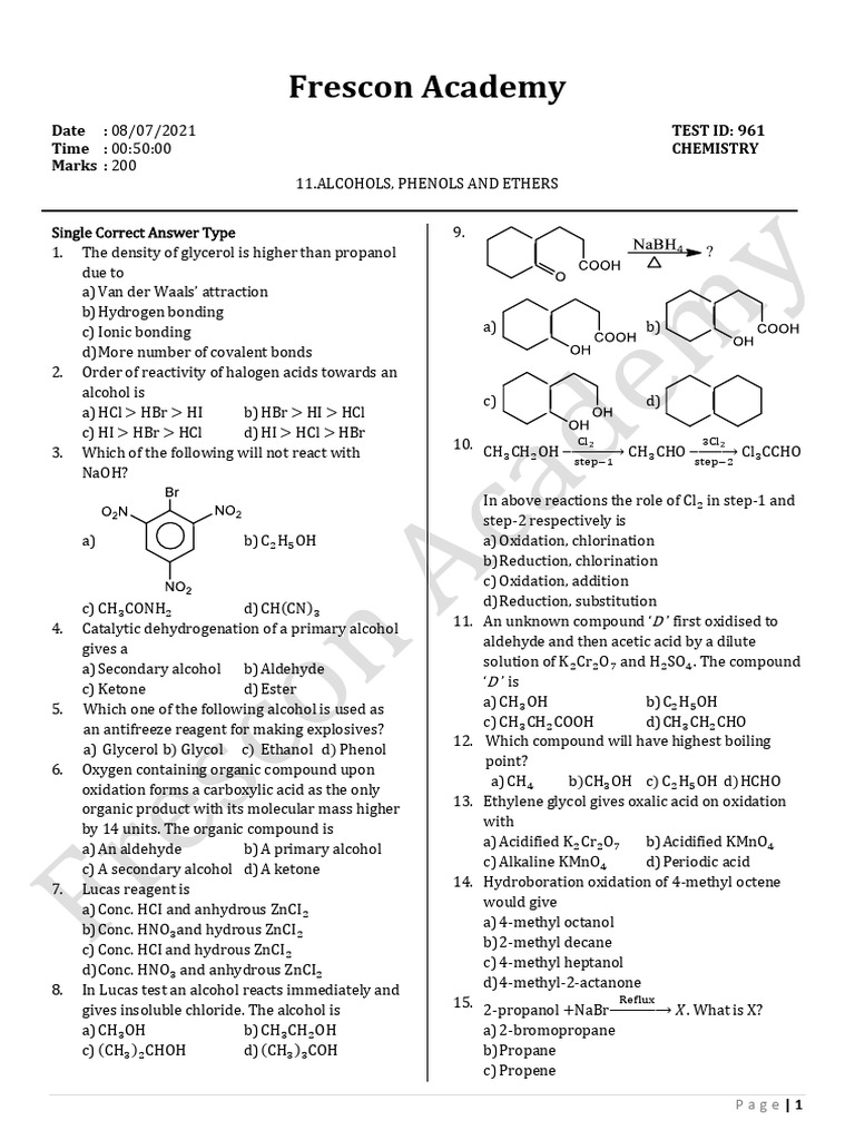 Ans DPP Alcohol 08.07 | PDF | Ethanol | Aldehyde