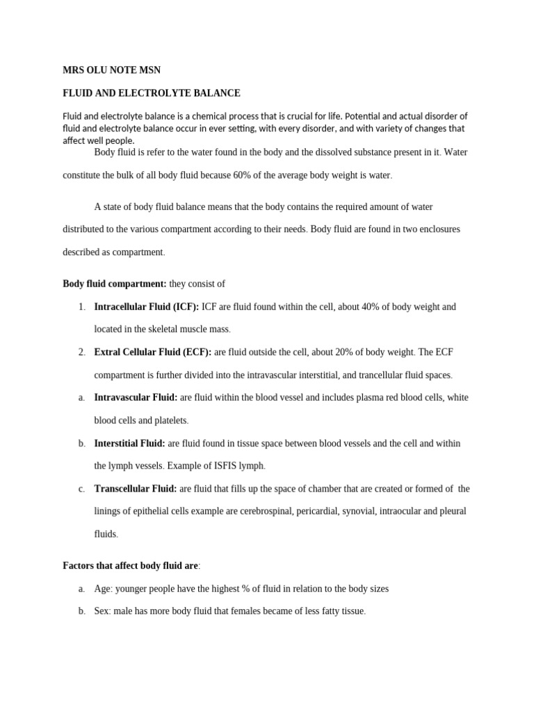 Fluid and Electrolyte Balance | PDF | Homeostasis | Physiology