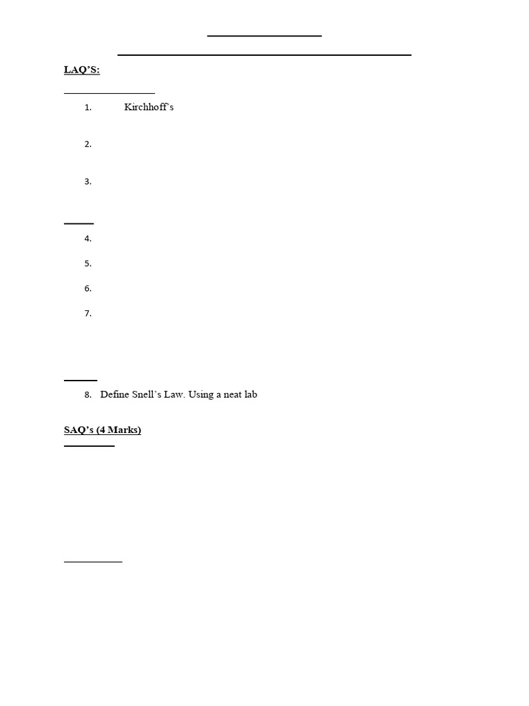 Imp Questions Phyiscs Mid Term | PDF | Optics | Capacitance