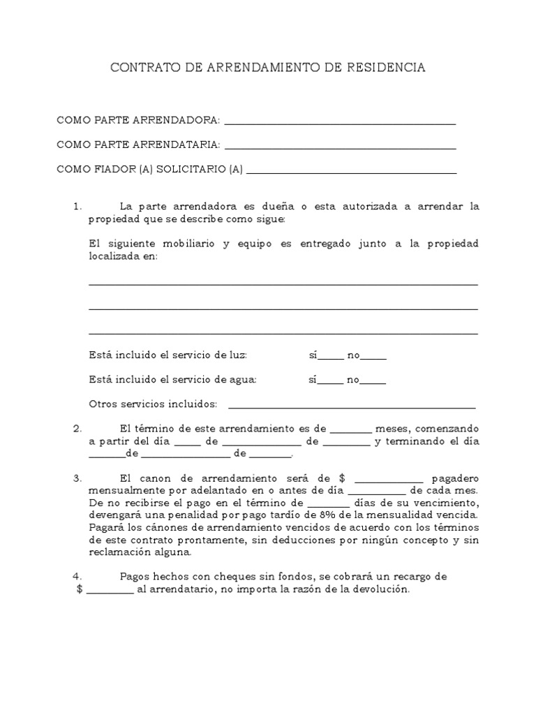 Contrato de Arrendamiento de Residencia Propriedade