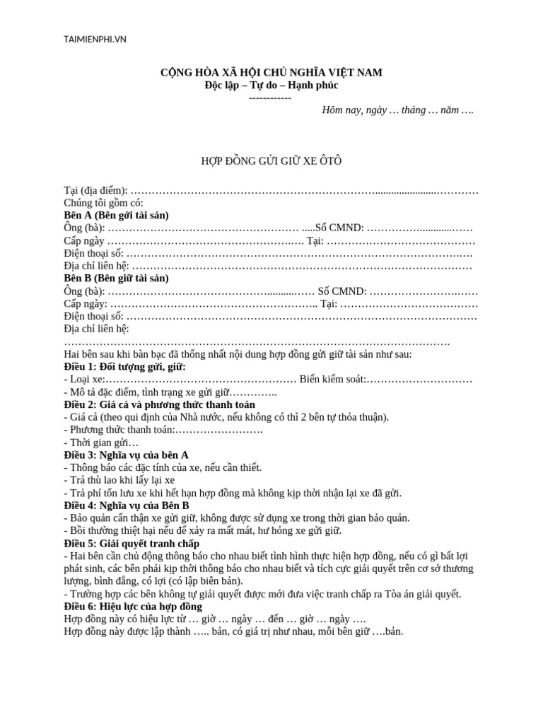 Mau hop dong trong giu xe o to pdf