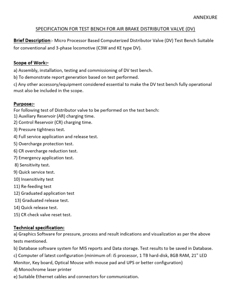 Annexure c3w Test Bench | PDF