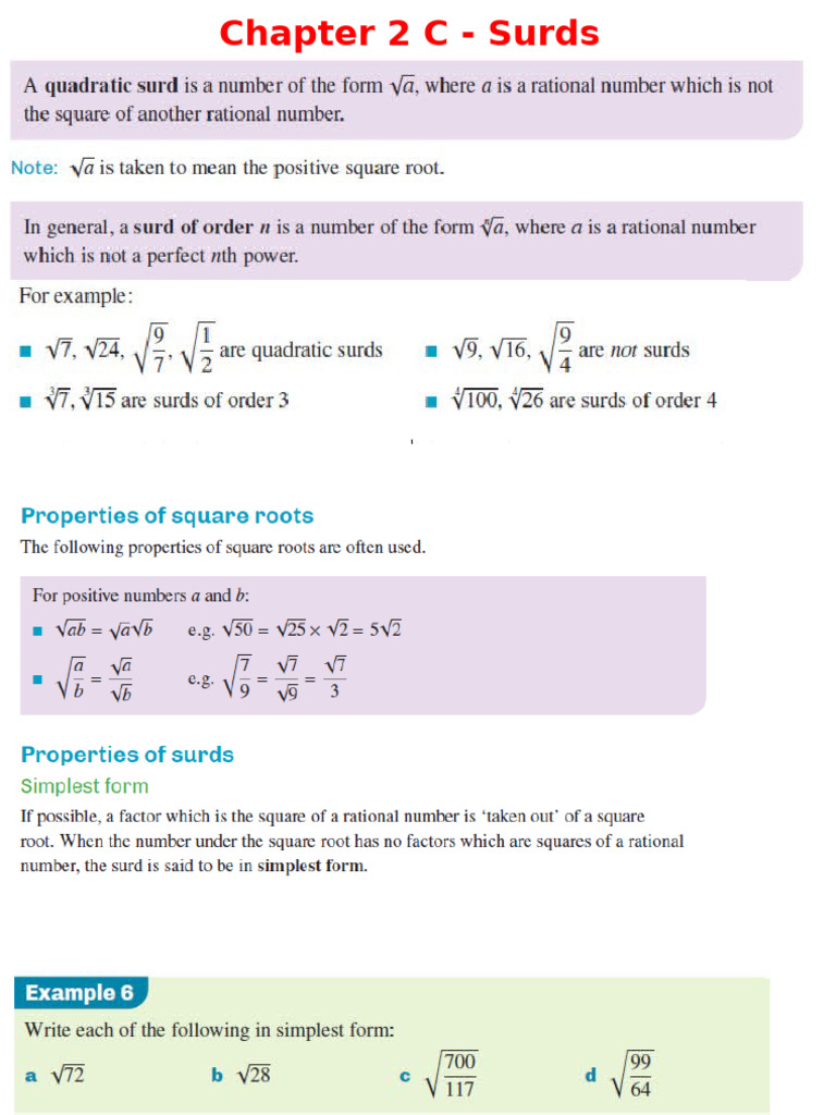 Chapter 2C - Surds | PDF