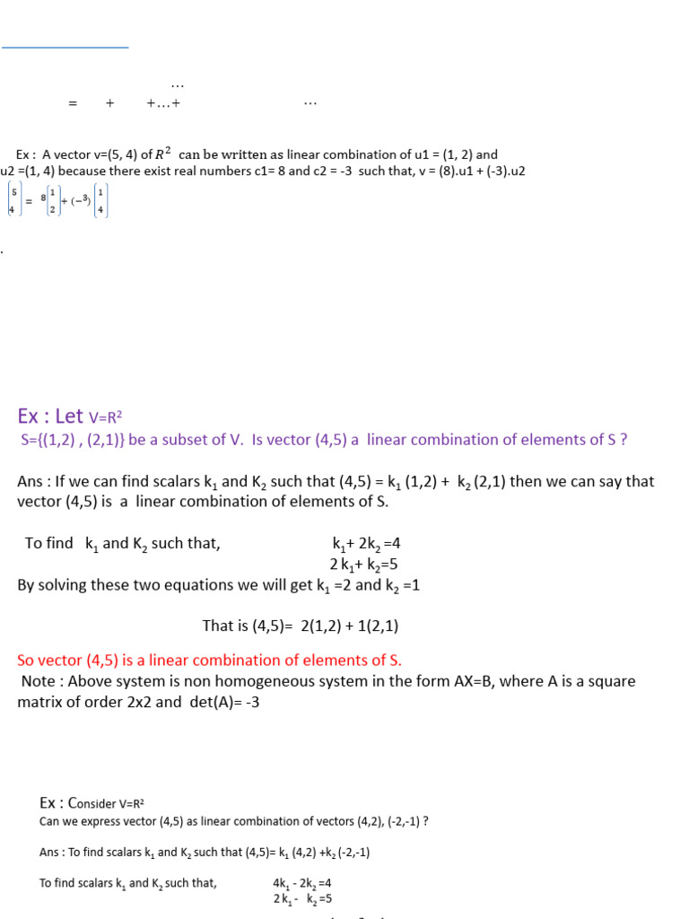 Understanding Linear Combinations in Vectors | PDF | System Of Linear ...