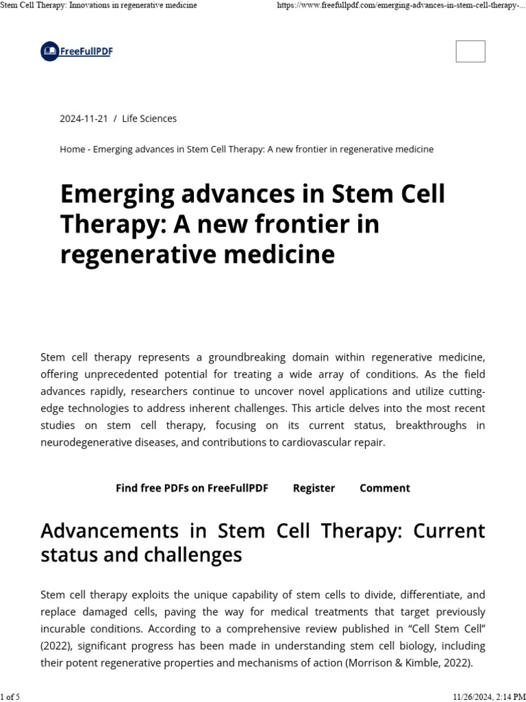 Stem Cell Therapy - Innovations in Regenerative Medicine | PDF | Stem ...