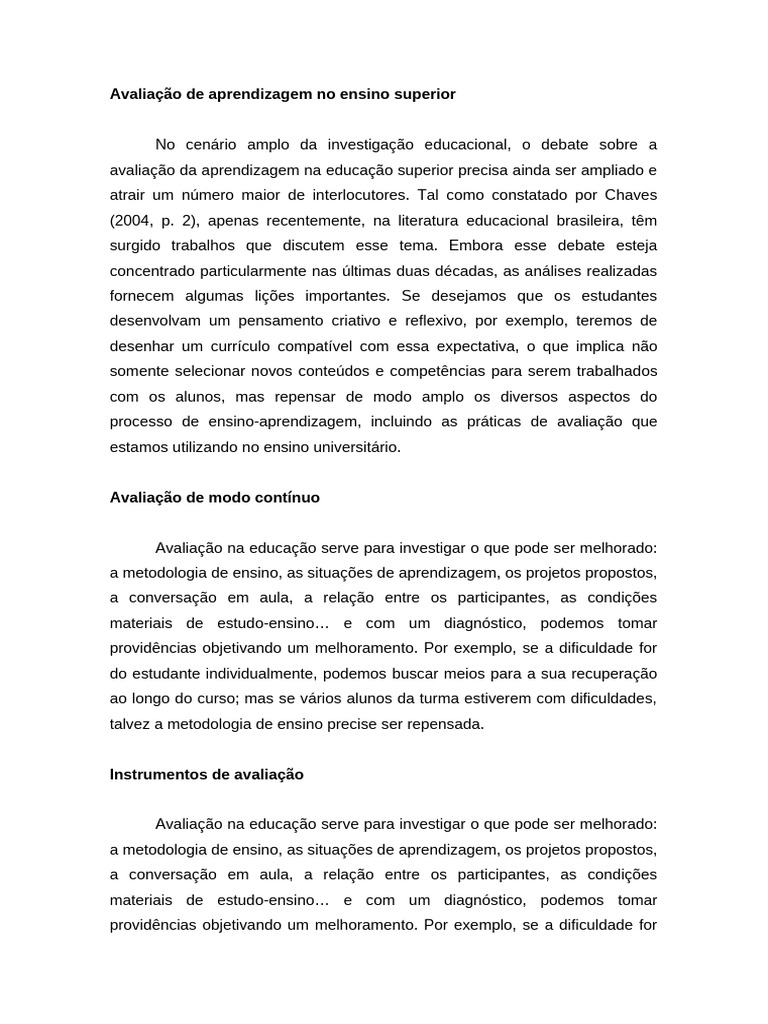 Avaliação no Ensino Superior: Funções e Práticas | PDF | Aprendizado