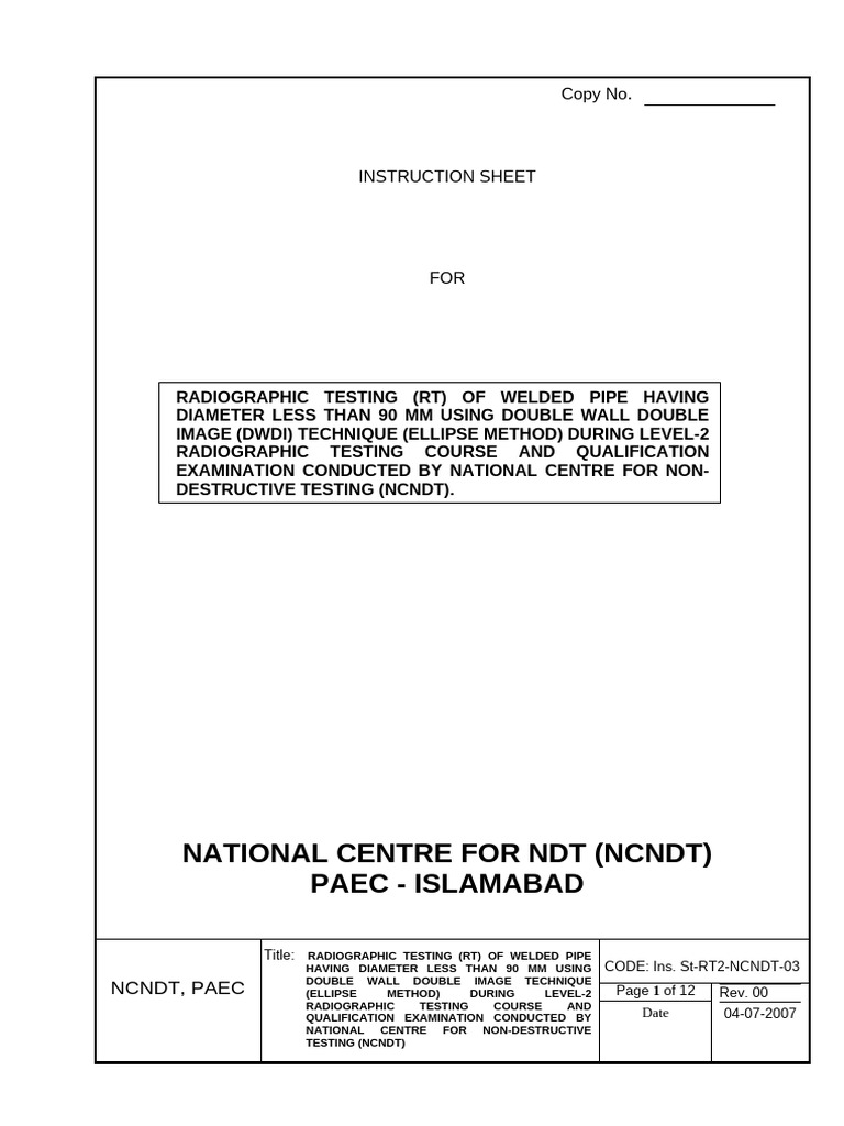 DWDI Technique for RT of Welded Pipe | PDF | Nondestructive Testing ...