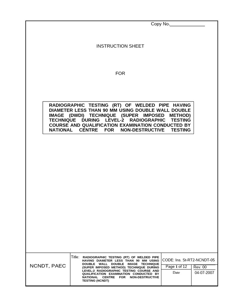 Istruction Sheet (DWDI) - Super Imposed | PDF | Nondestructive Testing ...