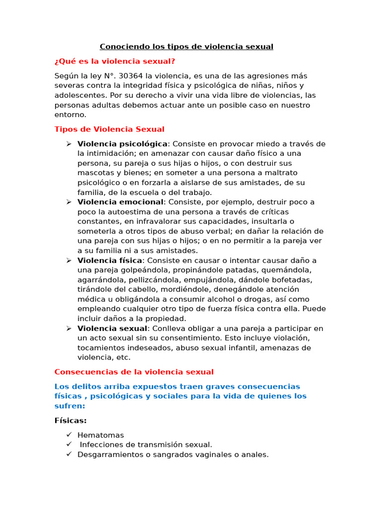 Tipos y Consecuencias de la Violencia Sexual | PDF | Violencia ...