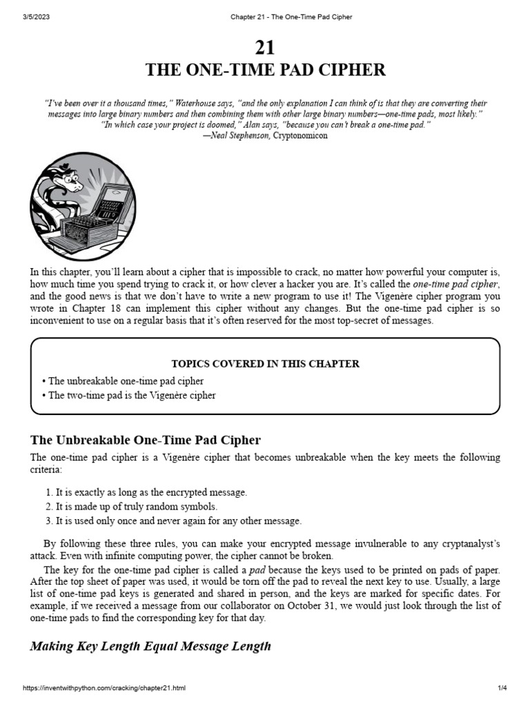 Understanding the One-Time Pad Cipher | PDF | Encryption | Cryptanalysis