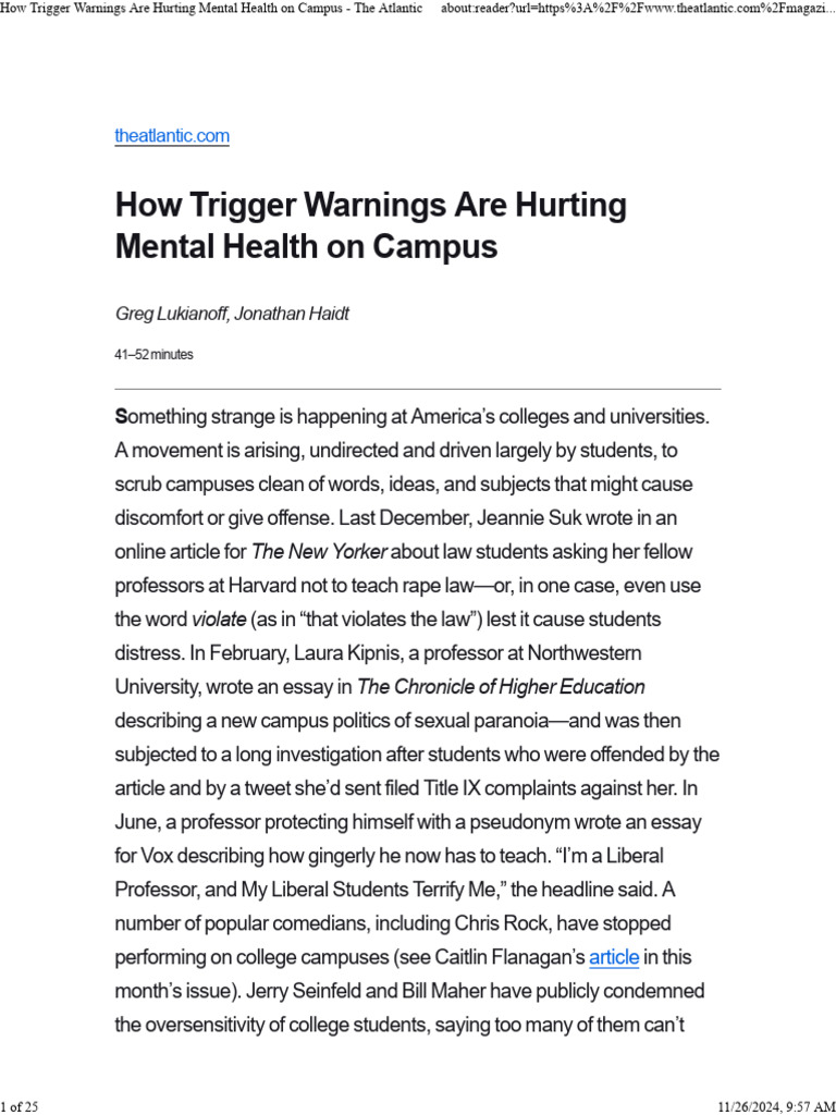 Impact of Trigger Warnings on Campus Mental Health PDF Sexual