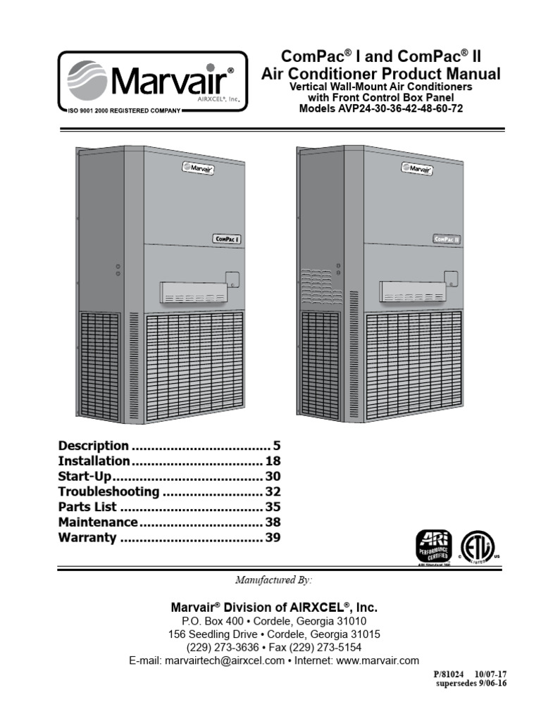 ComPac I and II Manual | PDF | Air Conditioning | Thermostat