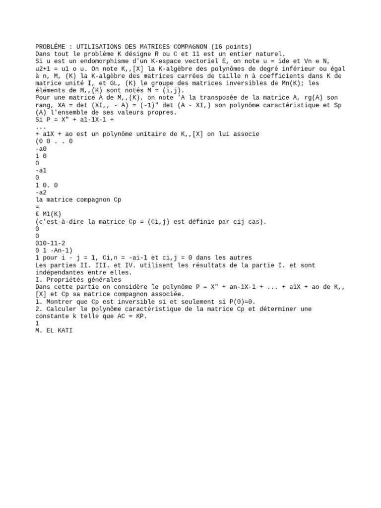 Utilisation des matrices compagnons | PDF
