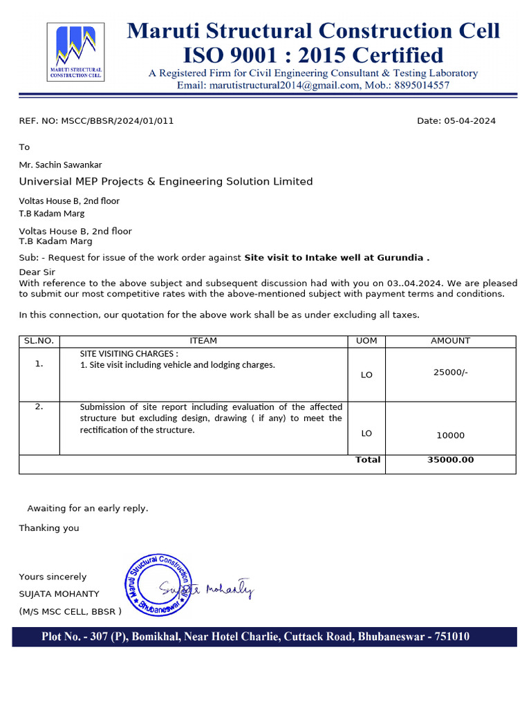 Work Order Request for Site Visit Charges | PDF