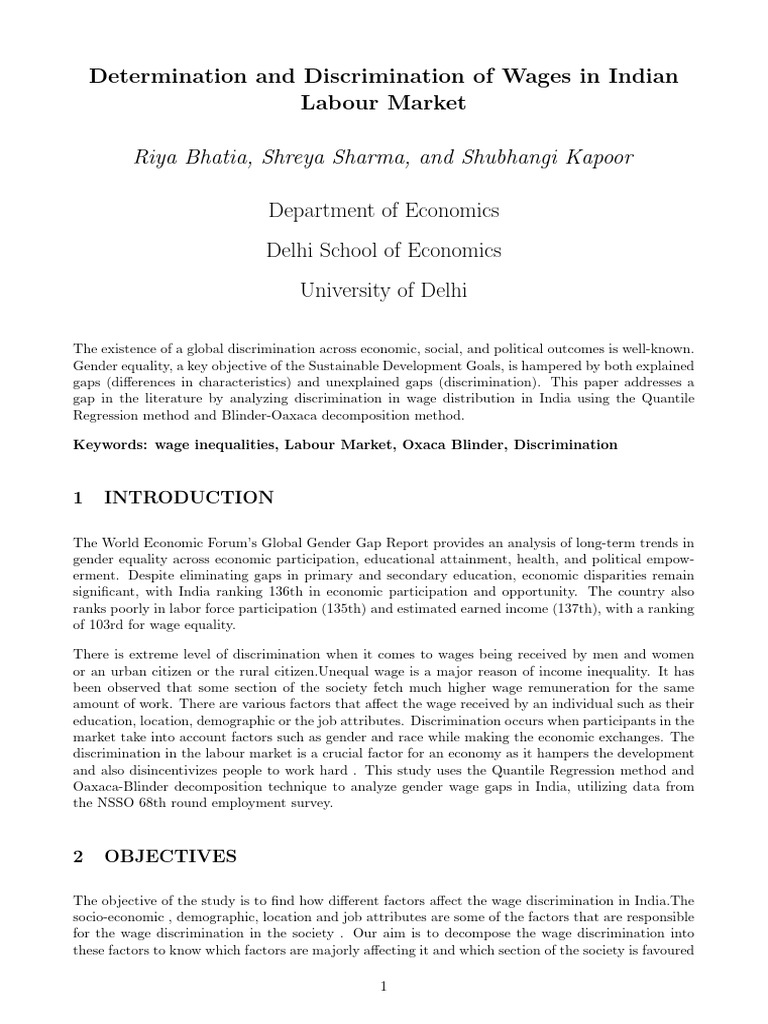 Wage Discrimination in India's Labour Market | PDF | Labour Economics ...