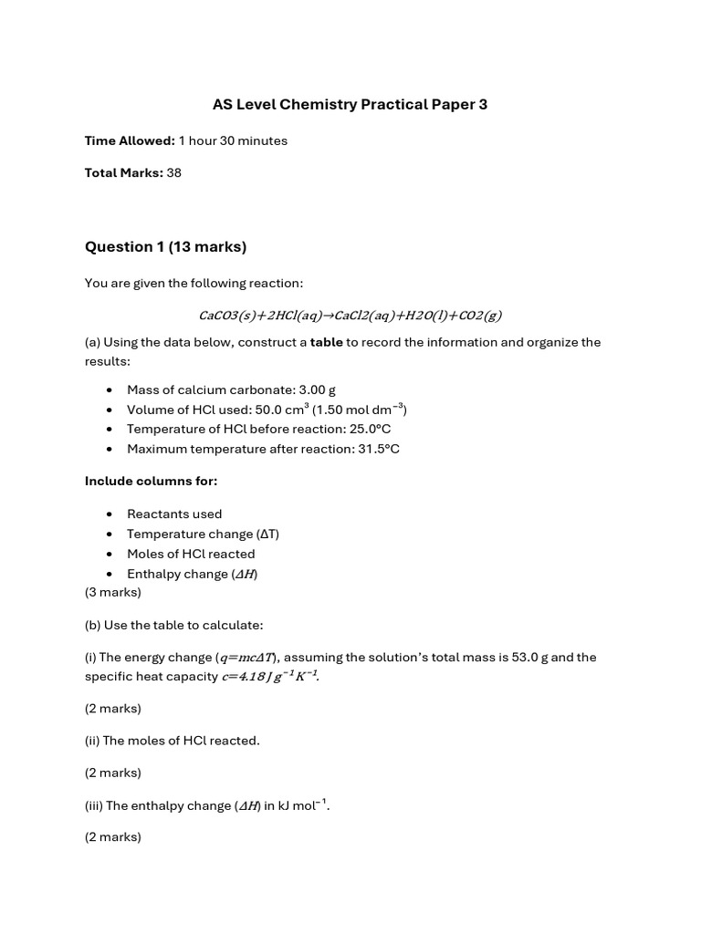 AS Level Chemistry Practical Exam Guide | PDF | Titration | Chemistry