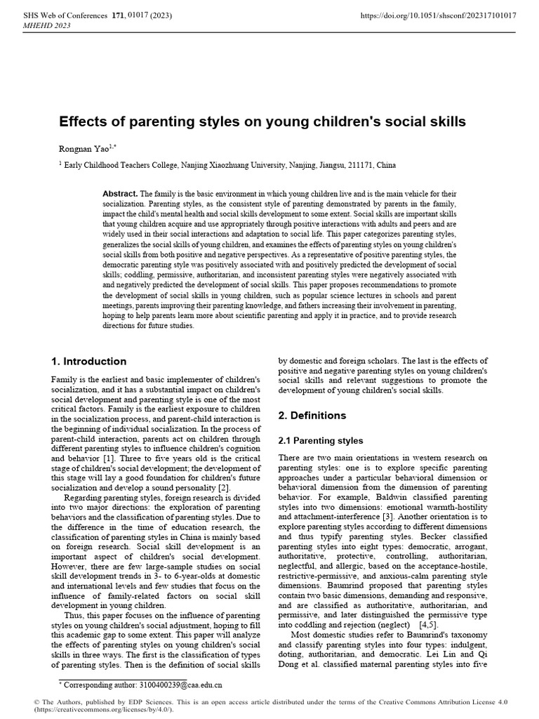 Parenting Styles and Child Social Skills | PDF | Parenting | Social Skills
